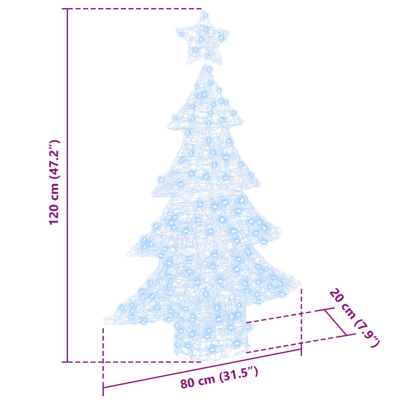 Choinka z 100 diodami LED Zimna biel 120 cm Akryl