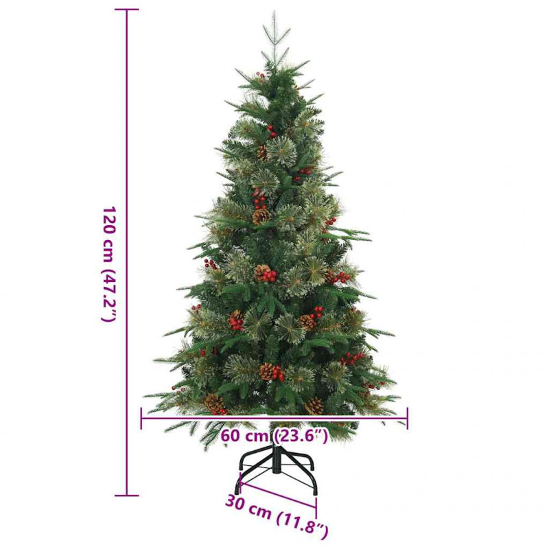 Sztuczna choinka z zawiasami Zielony 120 cm PVC, PE i Stal