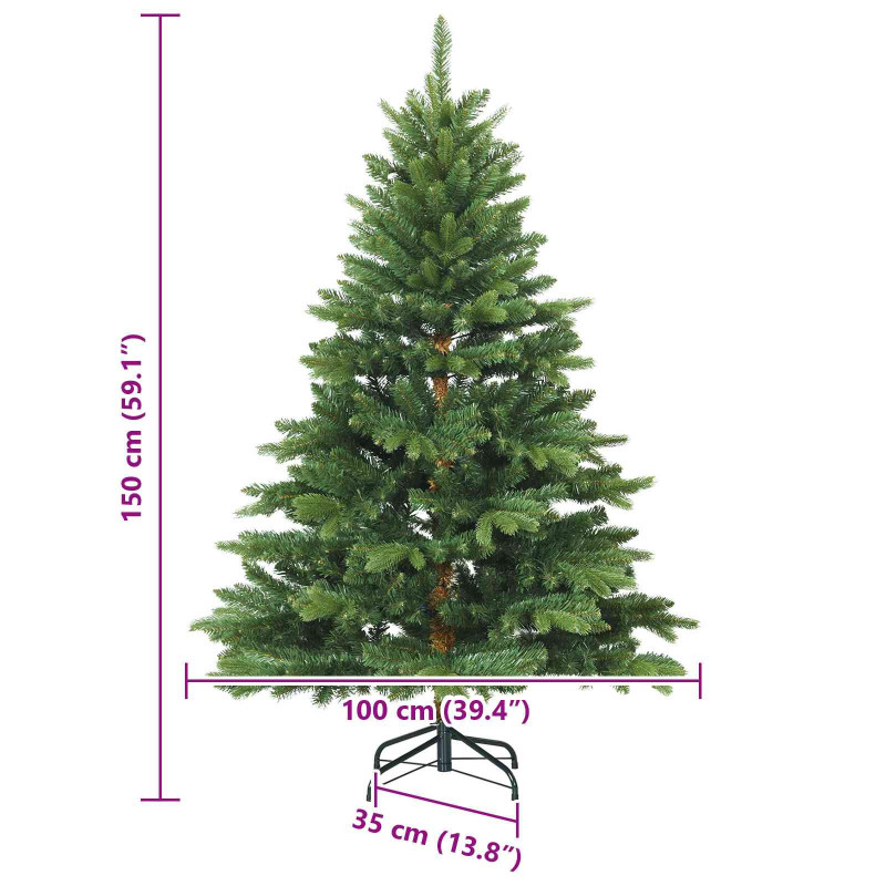 Sztuczna choinka z zawiasami Zielony 150 cm PVC, PE i stal