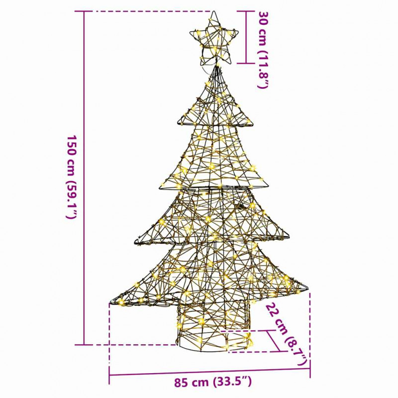 Choinka z 120 diodami LED Ciepła biel 150 cm rattan