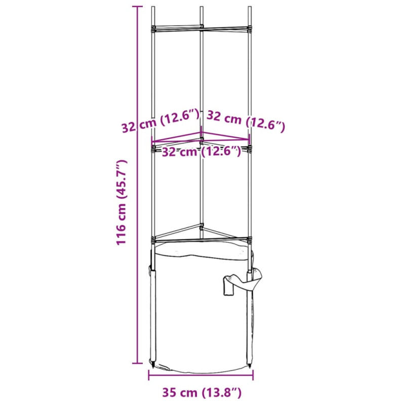 Podpórki do pomidorów z workami, 2 szt., 116 cm, stal i PP