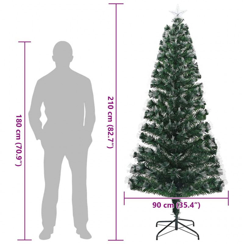 Sztuczna choinka z 250 diodami LED Zielony 210 cm PVC