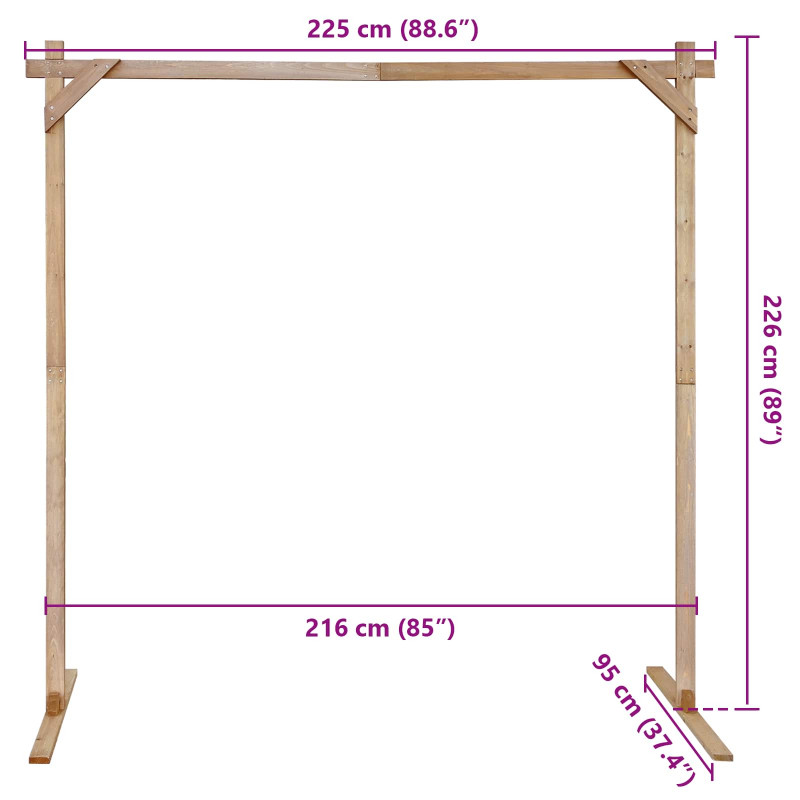 Łuk Ślubny Jasny Brąz 225 x 95 x 226 cm Lite drewno sosnowe