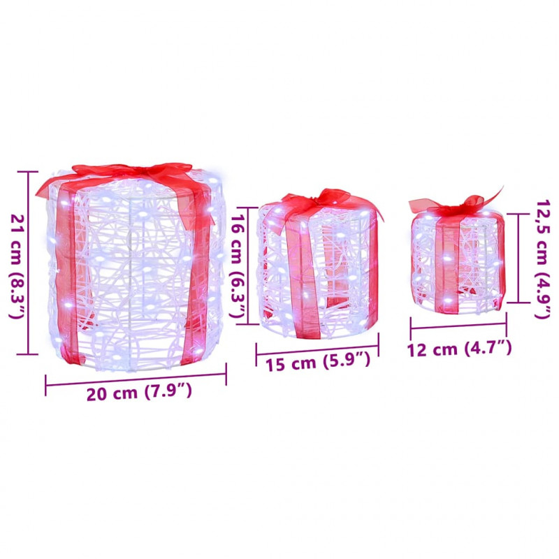 Dekoracja Pudełka Prezentowego 3 pcs Zimna biel 20 x 20 x 21 cm