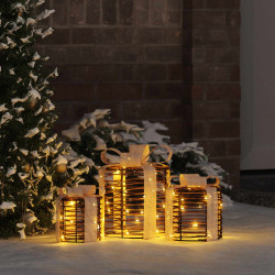 Dekoracja Pudełka Prezentowego 3 pcs Ciepła biel rattan