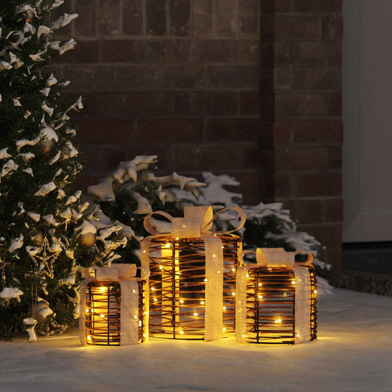 Dekoracja Pudełka Prezentowego 3 pcs Ciepła biel rattan