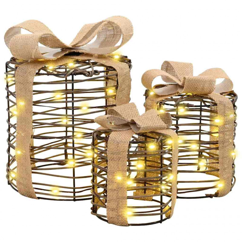 Dekoracja Pudełka Prezentowego 3 pcs Ciepła biel rattan