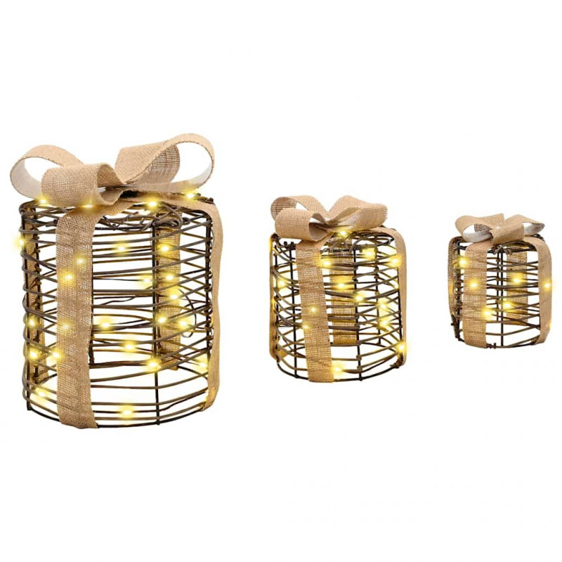 Dekoracja Pudełka Prezentowego 3 pcs Ciepła biel rattan