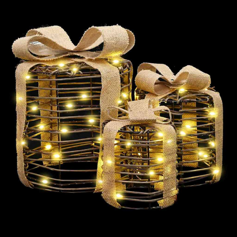 Dekoracja Pudełka Prezentowego 3 pcs Ciepła biel rattan
