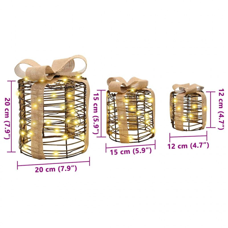 Dekoracja Pudełka Prezentowego 3 pcs Ciepła biel rattan