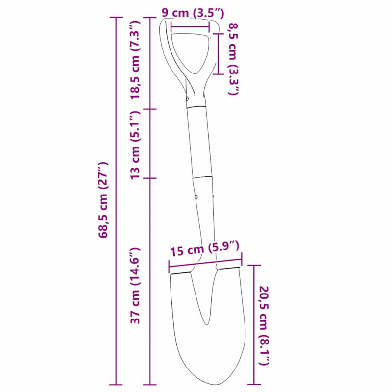 Łopata Czarny 68,5 cm Stal Powlekana i Lite Drewno