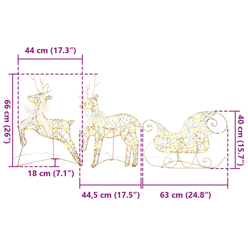 LED Renifery z 60 diodami LED 3 pcs Ciepła biel PET