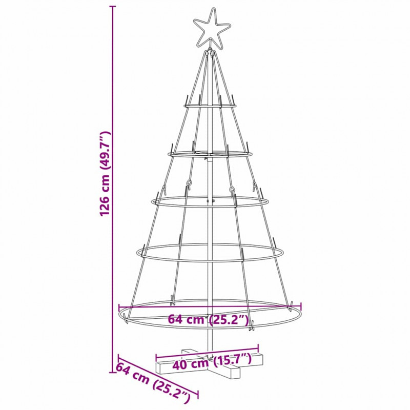 Choinka Stożkowa Świąteczna z podstawą Czarny 126 cm Stal