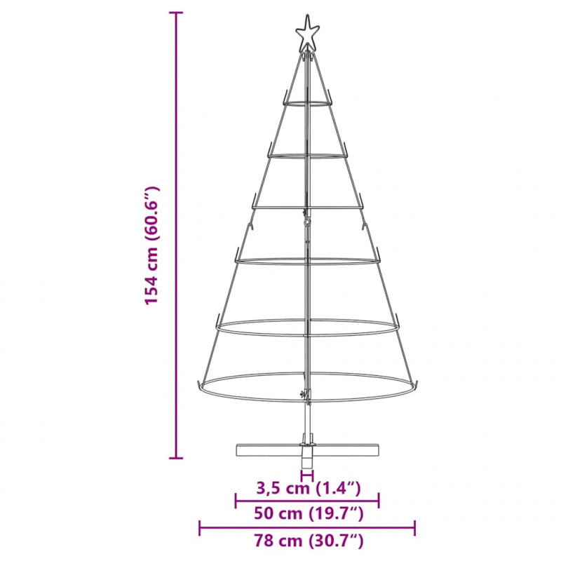 Choinka Stożkowa Świąteczna z podstawą Czarny 154 cm Stal