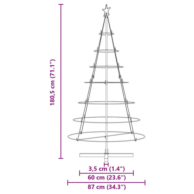 Choinka Stożkowa Świąteczna z podstawą Czarny 180,5 cm Stal