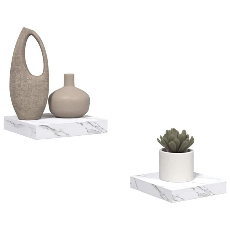 Półka ścienna 2 pcs Biały marmur 23 x 23,5 x 4 cm