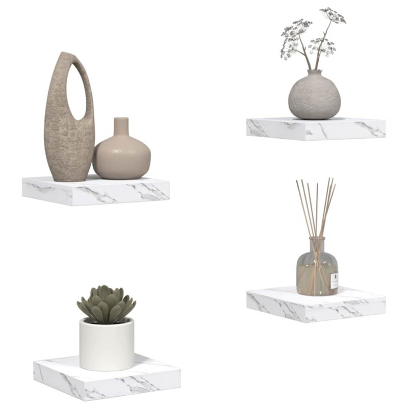 Półka ścienna 4 pcs Biały marmur 23 x 23,5 x 4 cm