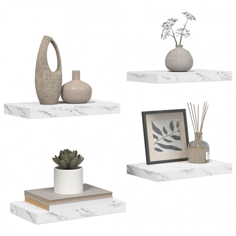 Półka ścienna 4 pcs Biały marmur 40 x 23,5 x 4 cm