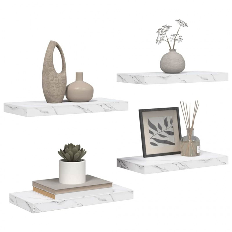 Półka ścienna 4 pcs Biały marmur 50 x 23,5 x 4 cm