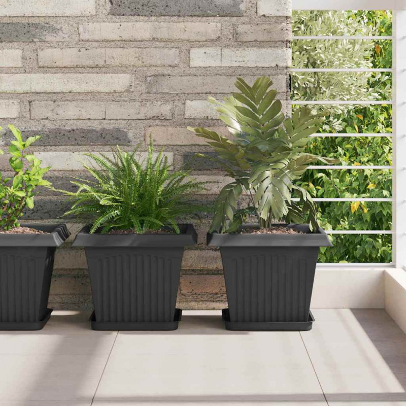 Kwadratowa doniczka na kwiaty 6 pcs Czarny 28,5 x 28,5 x 22 cm