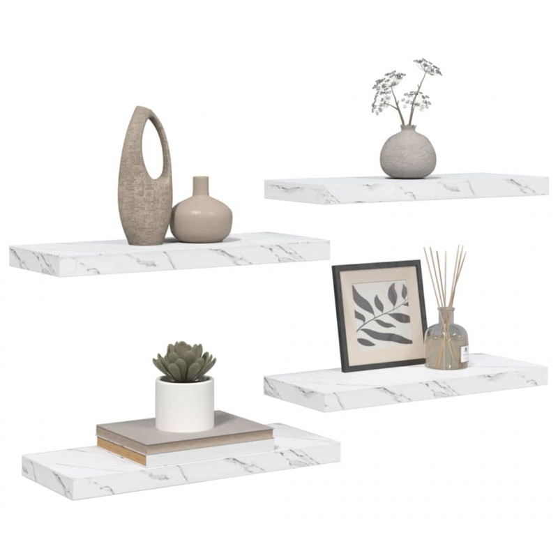 Półka ścienna 4 pcs Biały marmur 50 x 23 x 4 cm