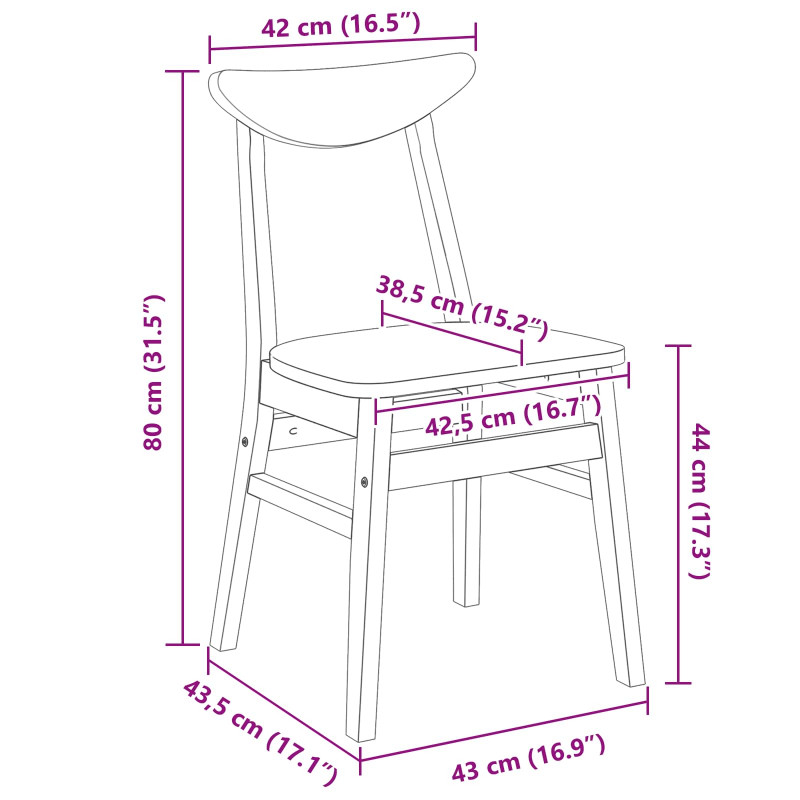Krzesła jadalne 2 pcs Biały 42 x 47.5 x 81 cm Drewno Gumowe