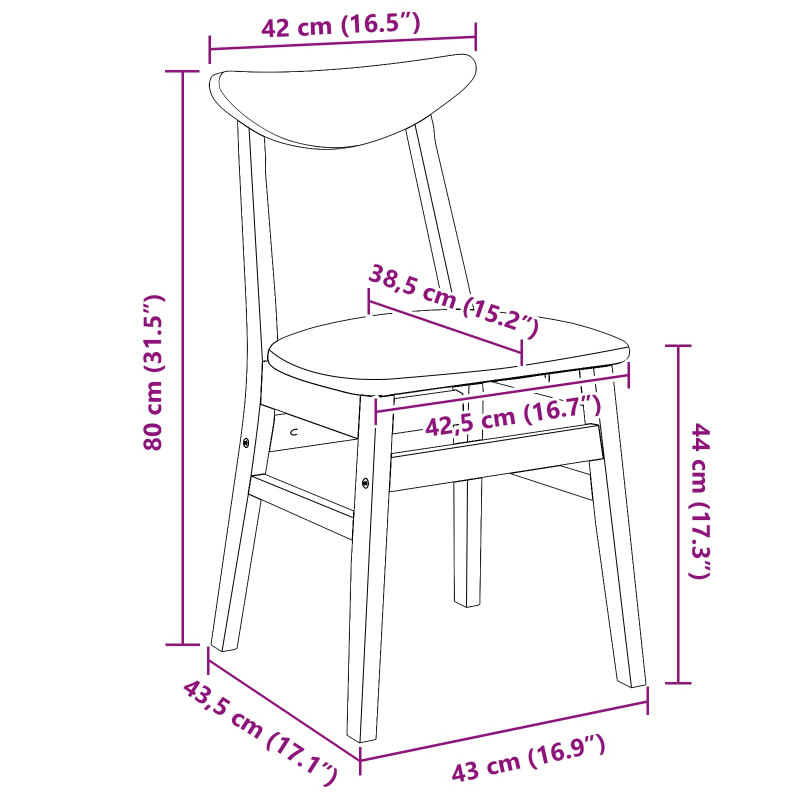 Krzesła jadalne 2 pcs Biały 42 x 47.5 x 81 cm Drewno Gumowe