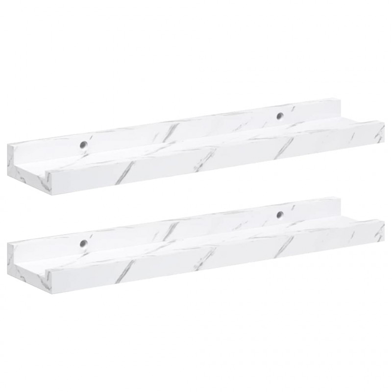 Półka ścienna z półką 2 pcs Biały marmur 40 x 9 x 3 cm