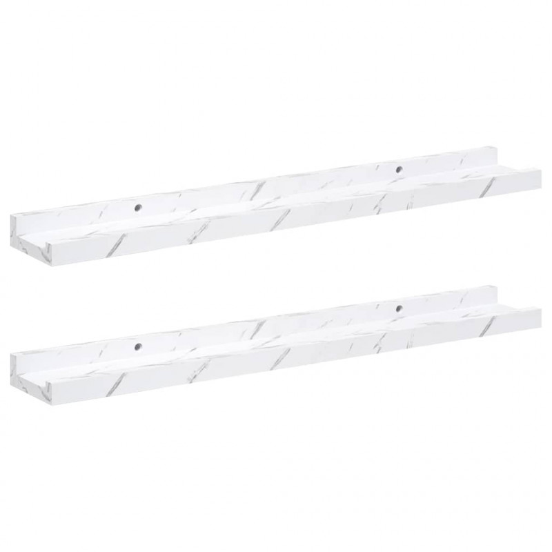 Półka ścienna z półką 2 pcs Biały marmur 60 x 9 x 3 cm