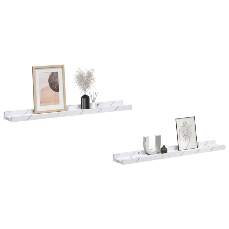 Półka ścienna z półką 2 pcs Biały marmur 60 x 9 x 3 cm
