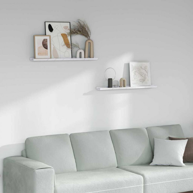 Półka ścienna z półką 2 pcs Biały marmur 80 x 9 x 3 cm