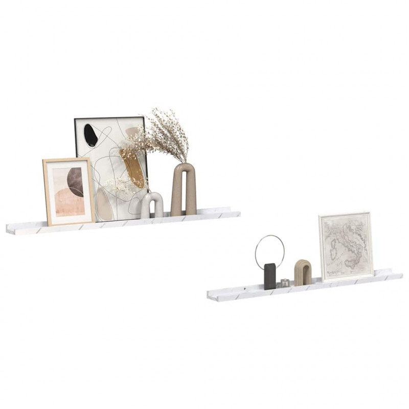 Półka ścienna z półką 2 pcs Biały marmur 100 x 9 x 3 cm