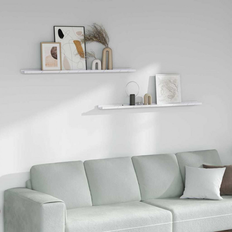 Półka ścienna z półką 2 pcs Biały marmur 115 x 9 x 3 cm