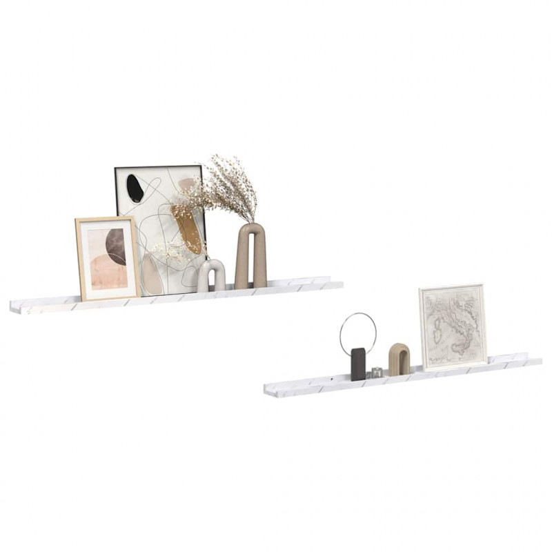 Półka ścienna z półką 2 pcs Biały marmur 115 x 9 x 3 cm