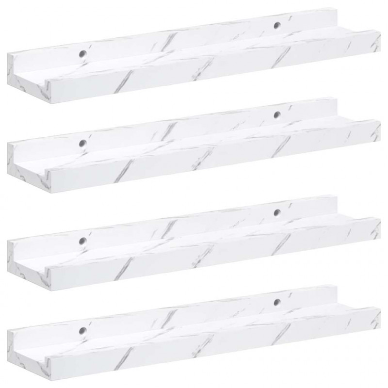 Półka ścienna z półką 4 pcs Biały marmur 40 x 9 x 3 cm