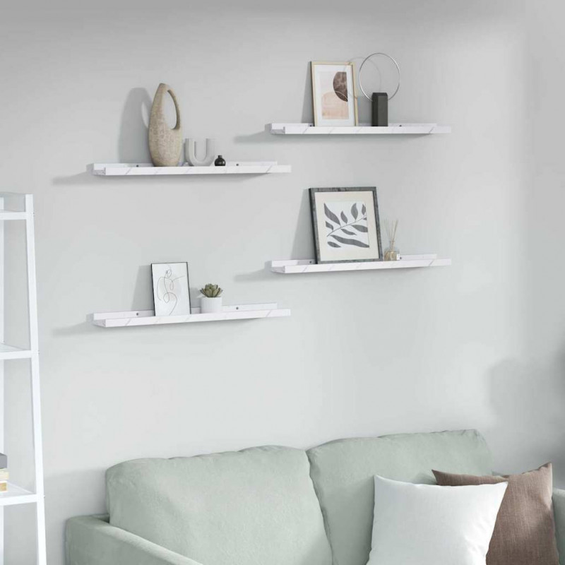 Półka ścienna z półką 4 pcs Biały marmur 60 x 9 x 3 cm