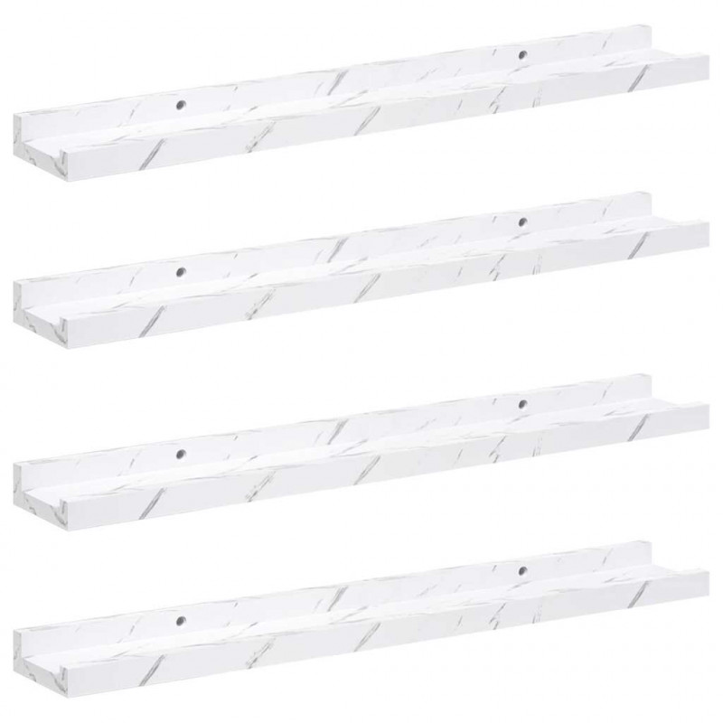 Półka ścienna z półką 4 pcs Biały marmur 60 x 9 x 3 cm