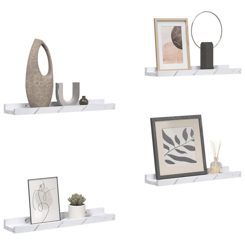 Półka ścienna z półką 4 pcs Biały marmur 60 x 9 x 3 cm