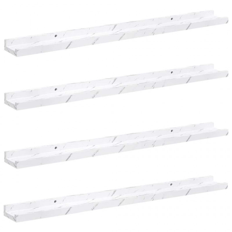 Półka ścienna z półką 4 pcs Biały marmur 80 x 9 x 3 cm