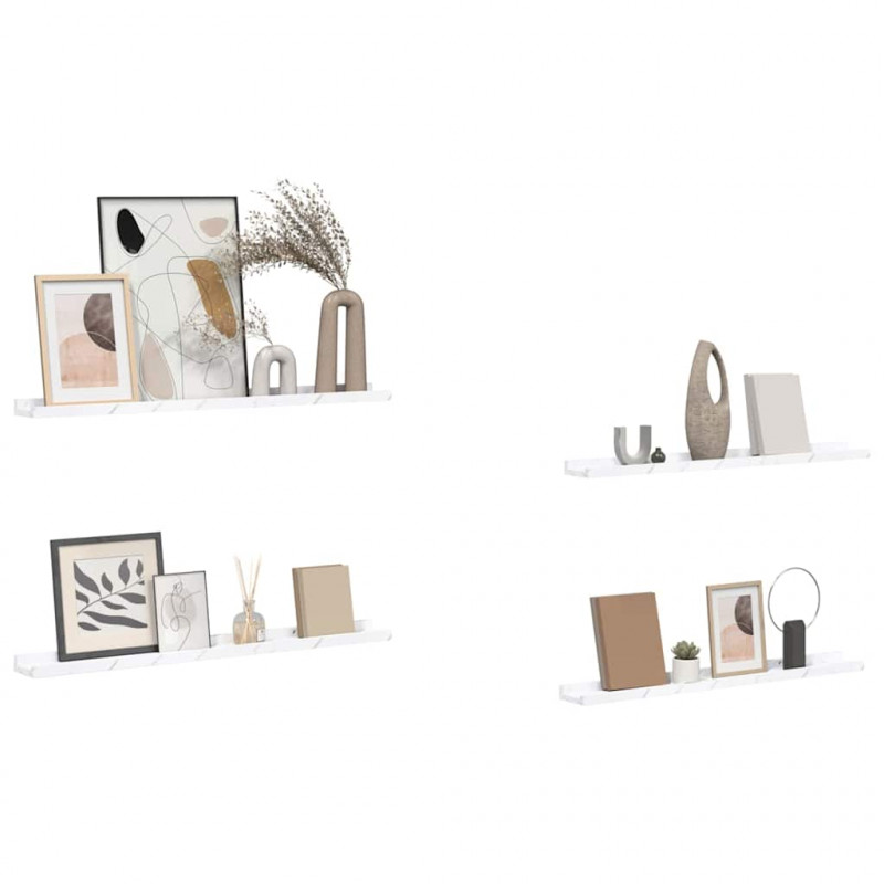 Półka ścienna z półką 4 pcs Biały marmur 80 x 9 x 3 cm