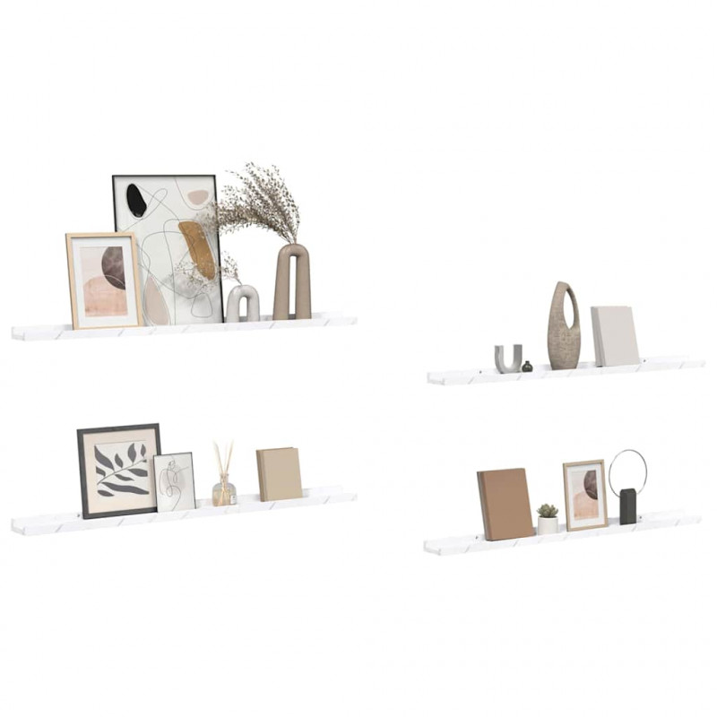 Półka ścienna z półką 4 pcs Biały marmur 100 x 9 x 3 cm