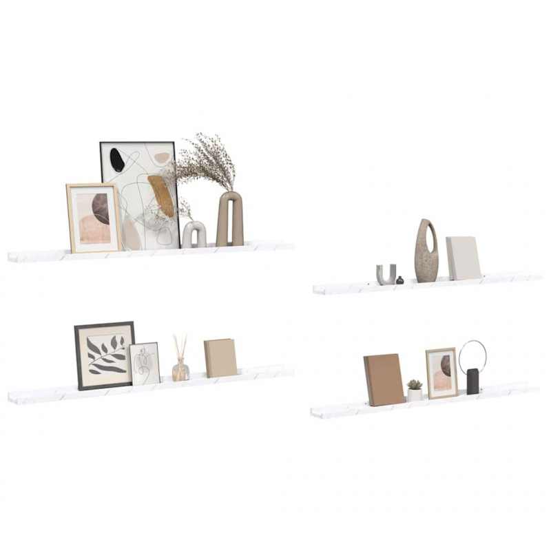Półka ścienna z półką 4 pcs Biały marmur 115 x 9 x 3 cm