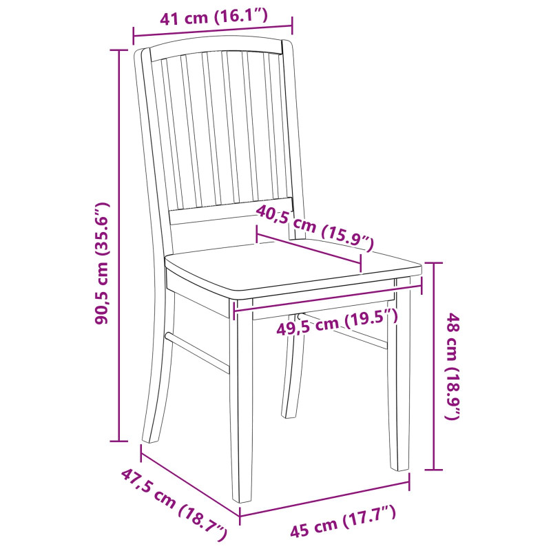 Krzesła jadalne 2 pcs Naturalny 50 x 52,5 x 91 cm Drewno Gumowe