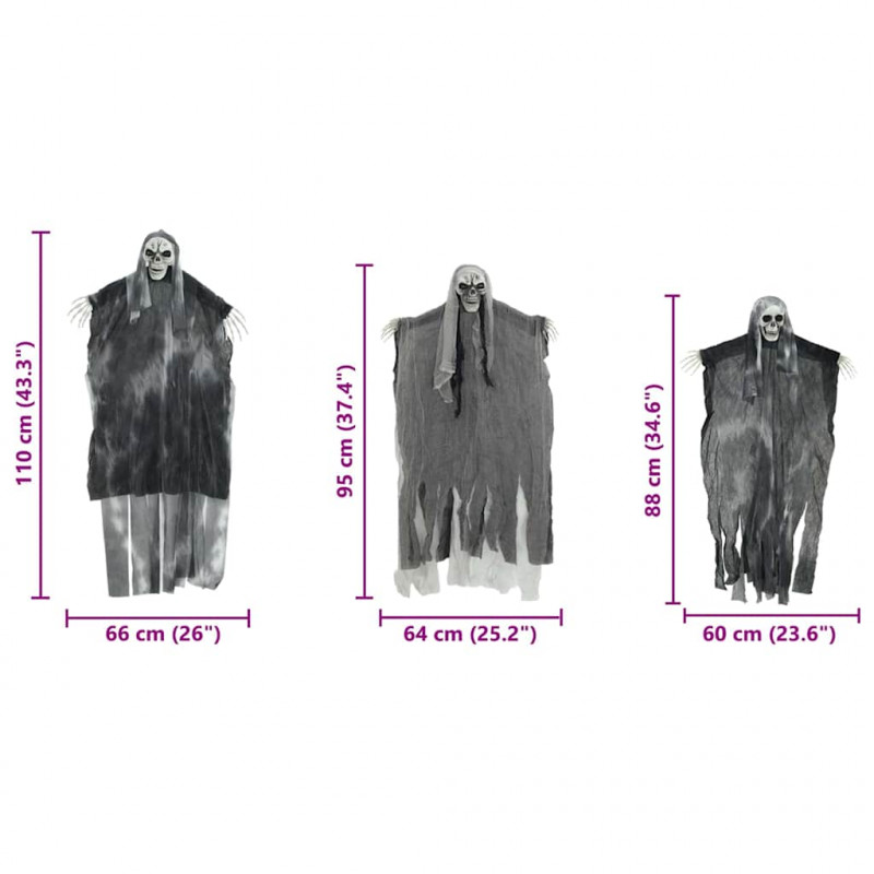Zawieszany Duch Halloween 3 pcs Czarny 66 x 110 cm Poliester