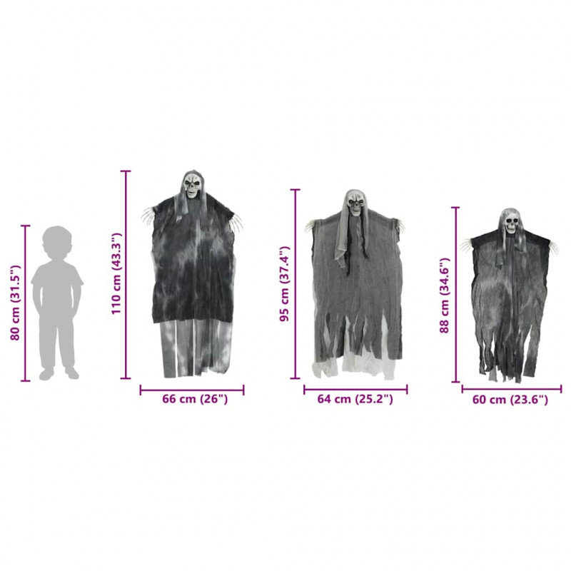 Zawieszany Duch Halloween 3 pcs Czarny 66 x 110 cm Poliester