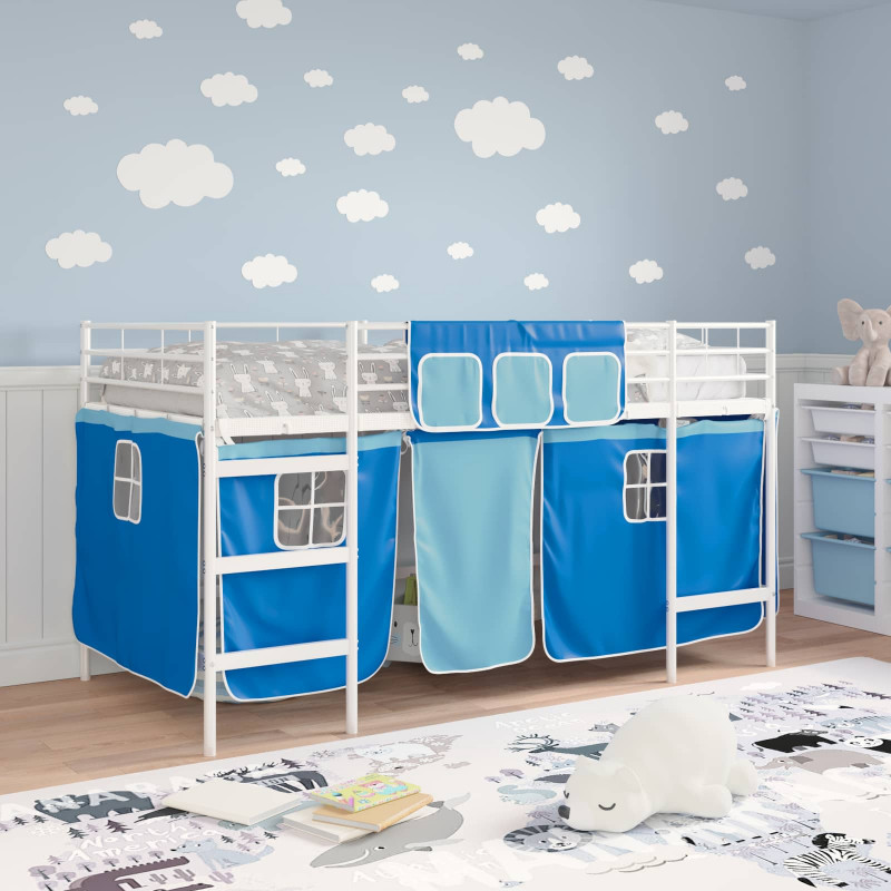 Łóżko piętrowe dla dzieci z zasłonami Biały i niebieski
