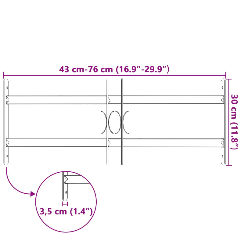 Kratka Okienna Czarny 76 x 30 cm Stal malowana proszkowo