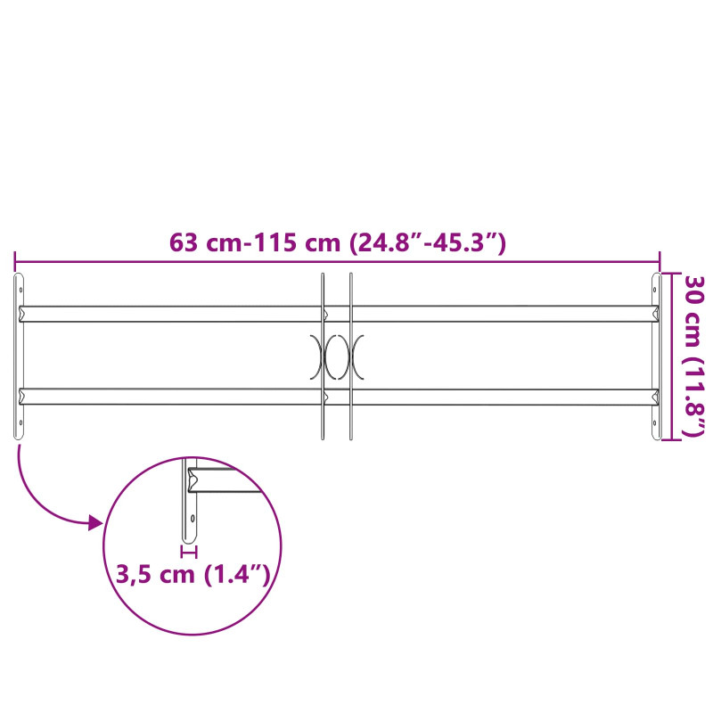 Kratka Okienna Czarny 115 x 30 cm Stal malowana proszkowo