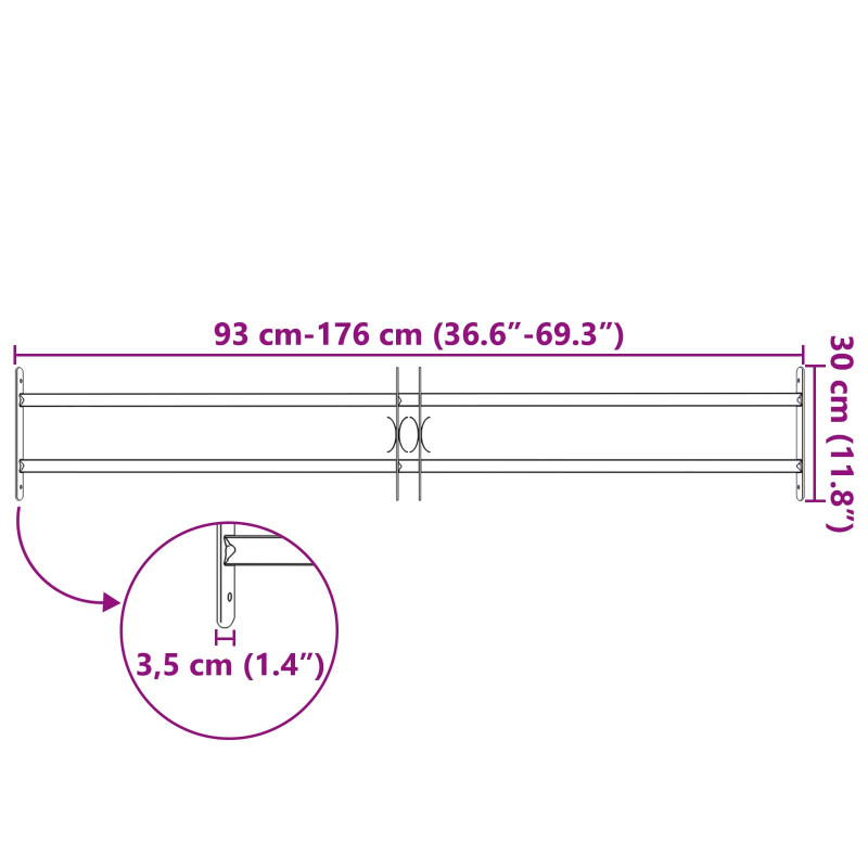 Kratka Okienna Czarny 176 x 30 cm Stal malowana proszkowo