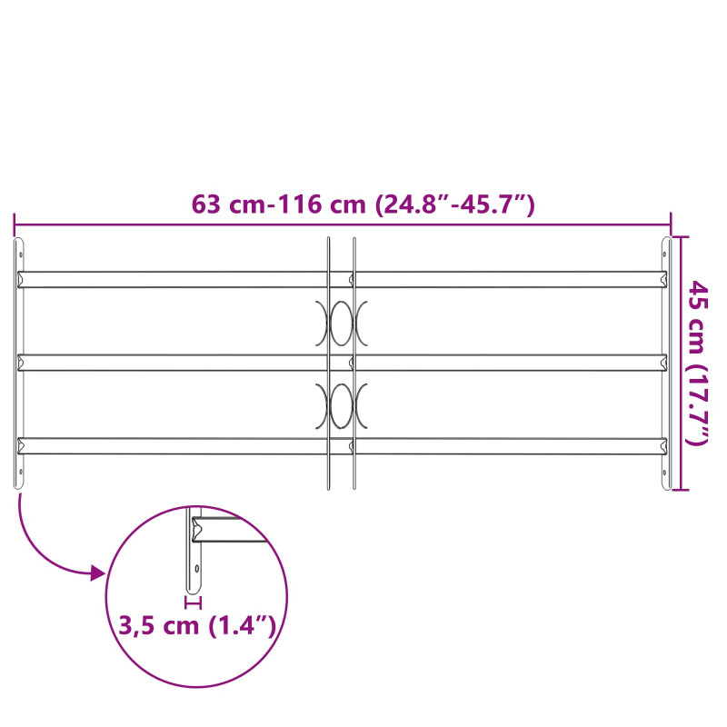 Kratka Okienna Czarny 116 x 45 cm Stal malowana proszkowo